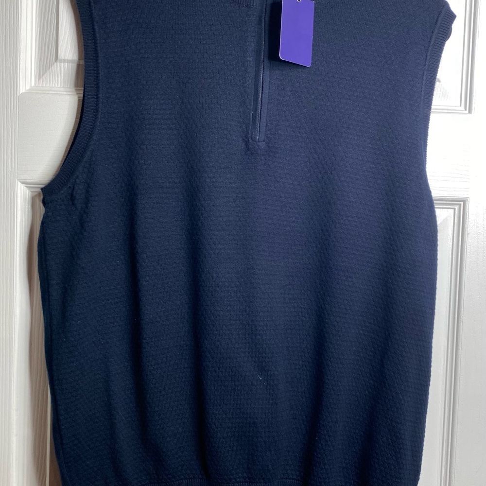 Alan Flusser Men's Zip Up Navy Sweater Vest